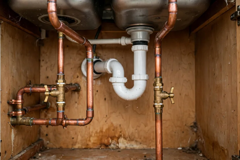 Copper supply lines under a sink