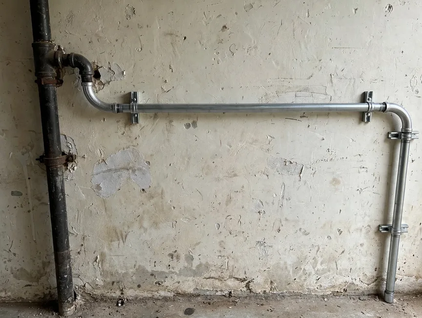 Pipe reroute along a wall